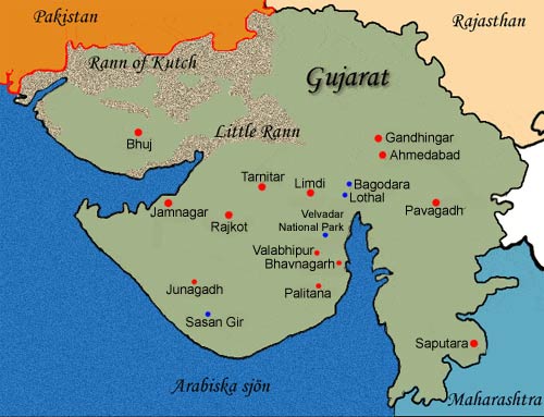 Karta över Gujarat
