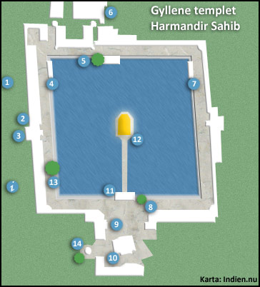 Gyllene templet i Amritsar - karta