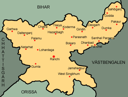 Karta över Jharkhand