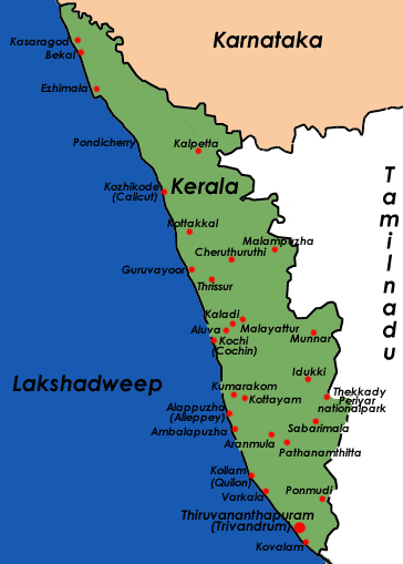 Karta över Kerala