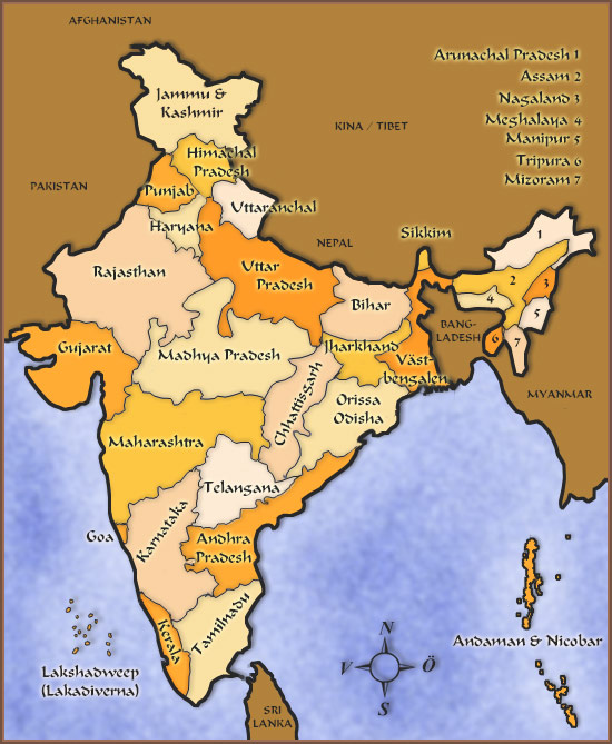 Karta över Indiens delstater