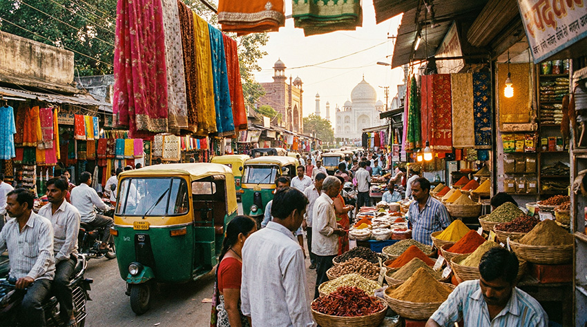 Livlig gata i Indien