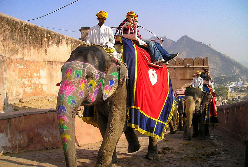 Elefantridning till Amber fort i Rajasthan