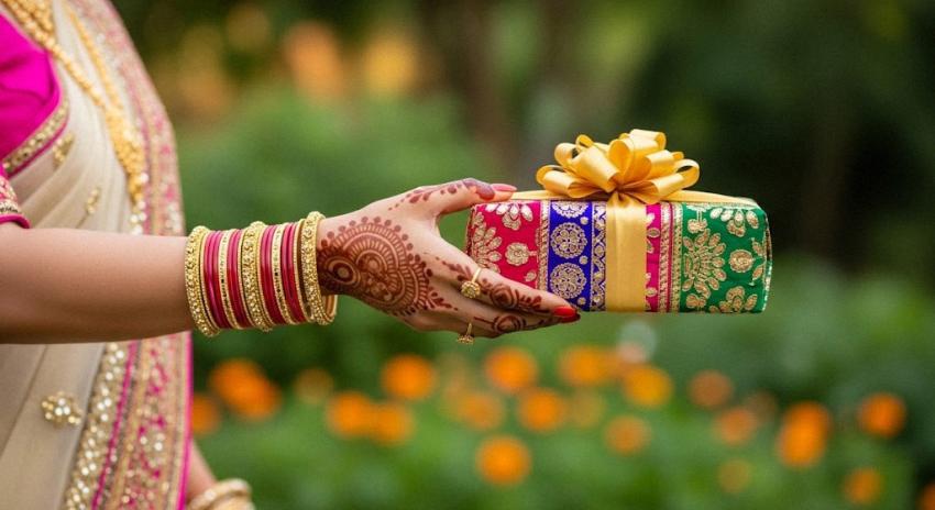 Hand som ger en gåva med höger hand