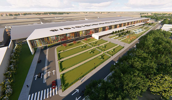 Den nya terminalen på flygplatsen i Pune, Indien, framsida